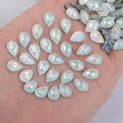 BOLIAO DIY AB Color 60Pcs 8*12 mm ( 0.31*0.47 in ) Drop White Rhinestones Flatback Resin Glue Scrapbooking Craft/Home Decoration