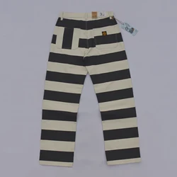 BOB DONG Prisoner Striped Motorcycle Pants For Men Vintage 16oz Biker Trousers