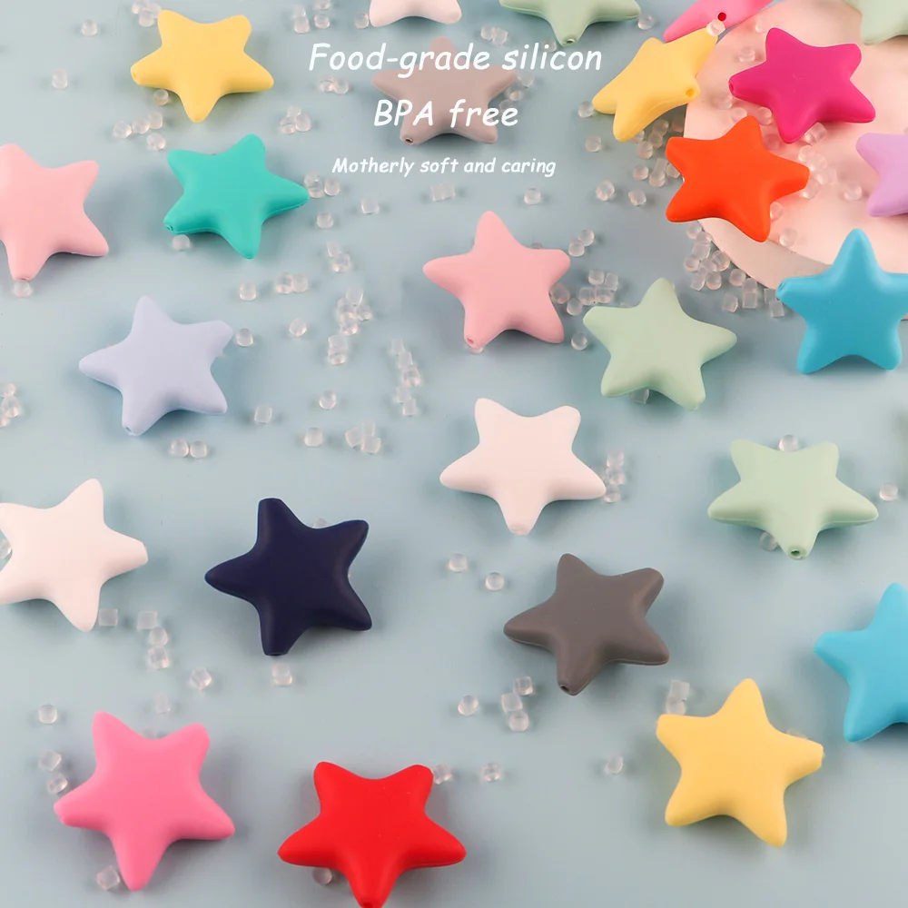 Kovict 10Pcs New Cute Star Silicone Beads  Chewable DIY For Necklace Accessories Jewelry Making