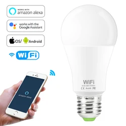 Bombilla LED inteligente para el hogar, foco inteligente B22 E27 de 15W, regulable y con WiFi, funciona con la aplicación asistente de Google, lámpara de despertador automática con mando de voz de Alexa