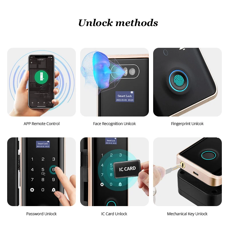 Face ID Unlock Tuya Wifi Door Lock Smart Lock For Slide Glass Door Wooden Door Key Fingerprint Lock Smart keypad Wireless Lock