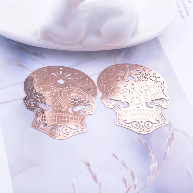 30 Stück AB6070 34*46mm Große Totenkopf-Anhänger Rosa-Korallen-Charm Schmuckzubehör für Ohrringe Halloween-Schmuckherstellung – Detail 4