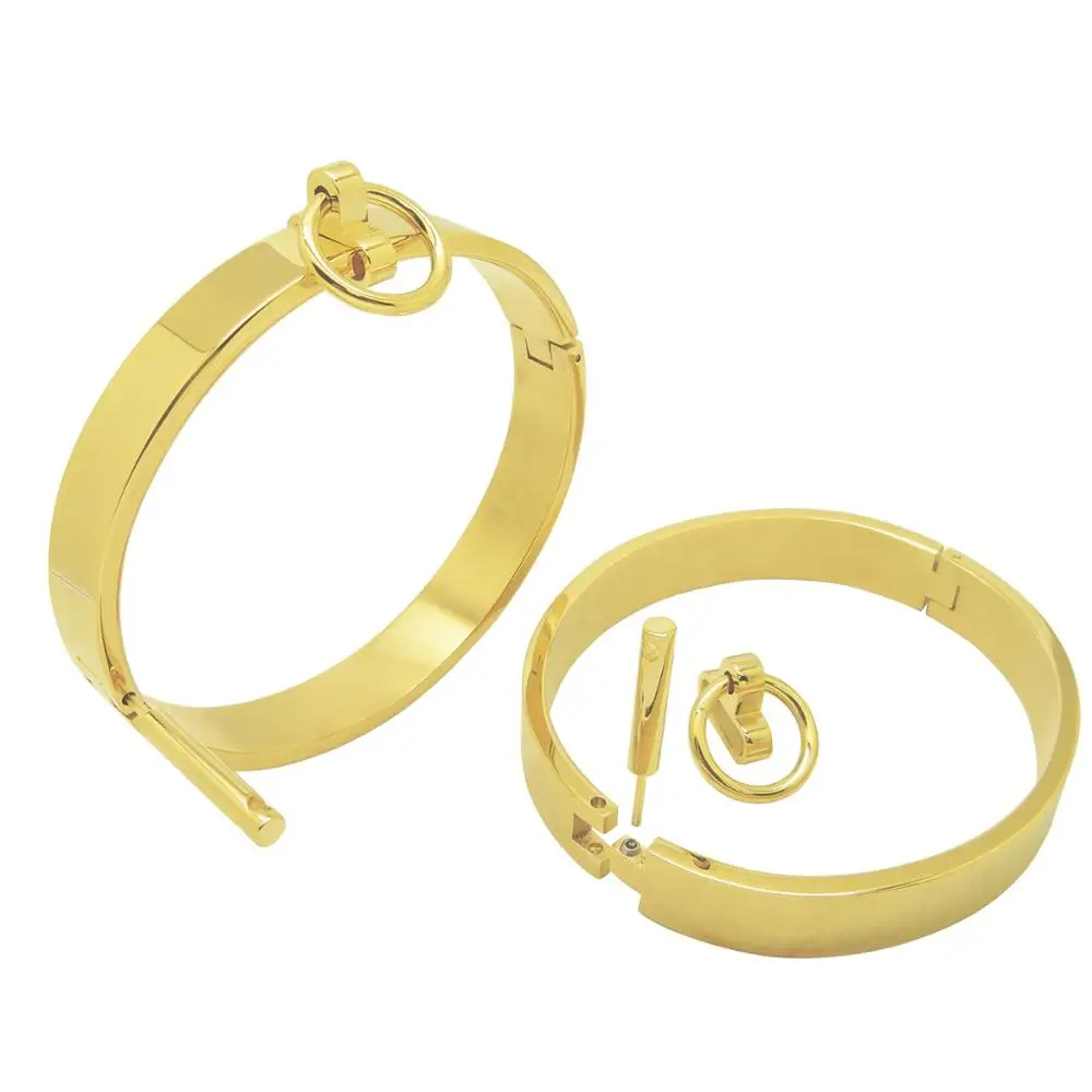 polished Gold Black stainless steel wrist cuffs lockable bangle slave bracelets jewelry Men women bracelets from warehouse