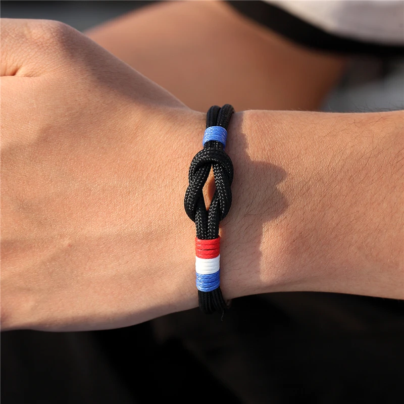 MKENDN Fashion Country French Flag Bracelet Sport Camping Parachute Cord Men Women Infinity Rope Chain Bracelet Friendship Gifts