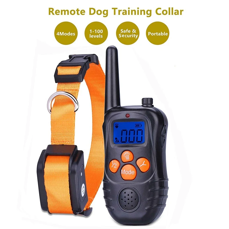 Remote Electronic Dog Training Collars, LCD Blue Screen Display, Rechargeable, 100 Levels Pet, 998DC, 300m, 1Pc