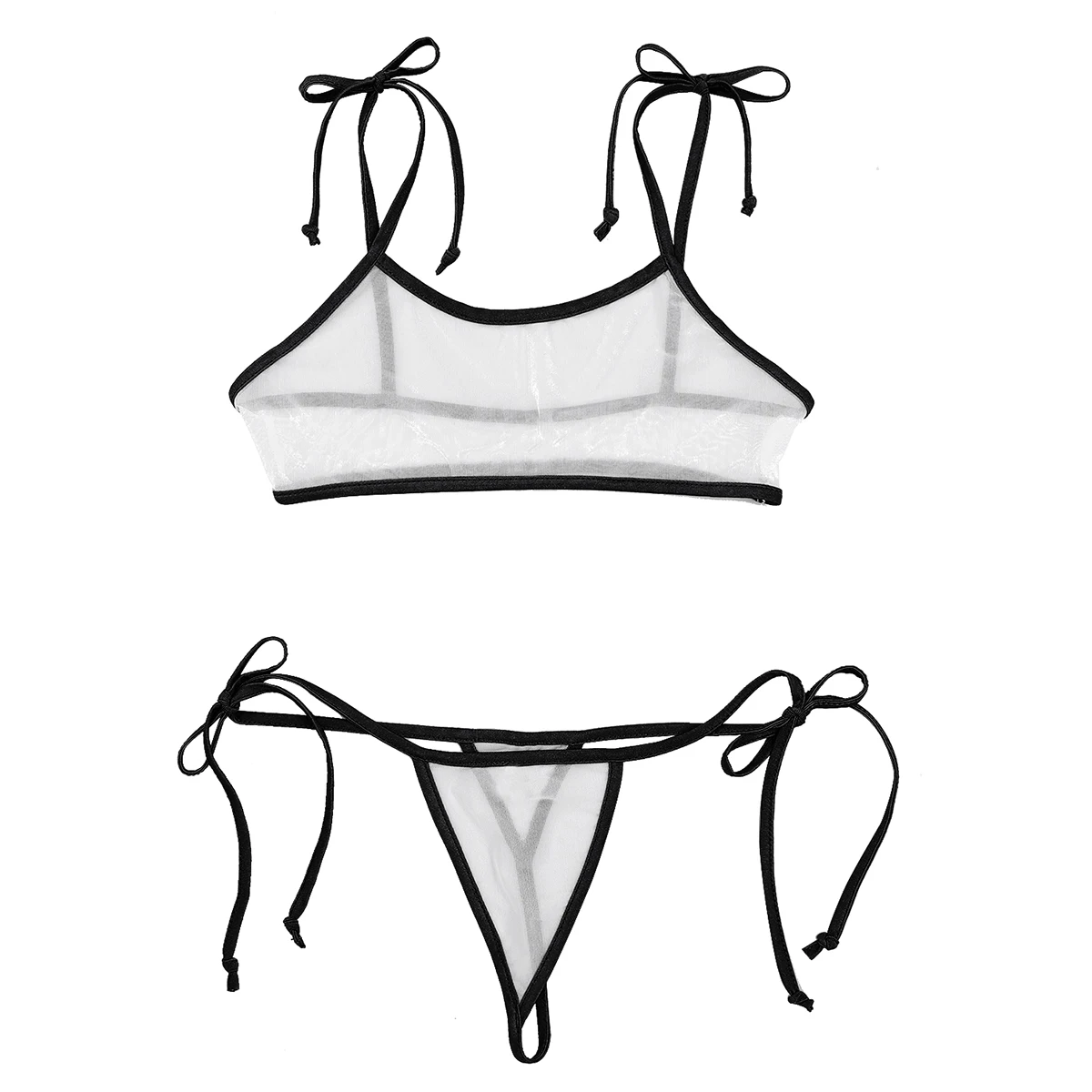 Women Sexy Lingerie Set Swimwear Bikini Set See Through Sheer Mesh Sexy Swimsuit Bathing Suit Micro Bra Top Thongs Underwear Set