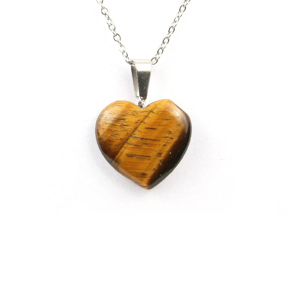 Natural Stone Pendant Heart Shape Natural Stone Tiger Eyes Necklace Quality Stainless Steel Necklace