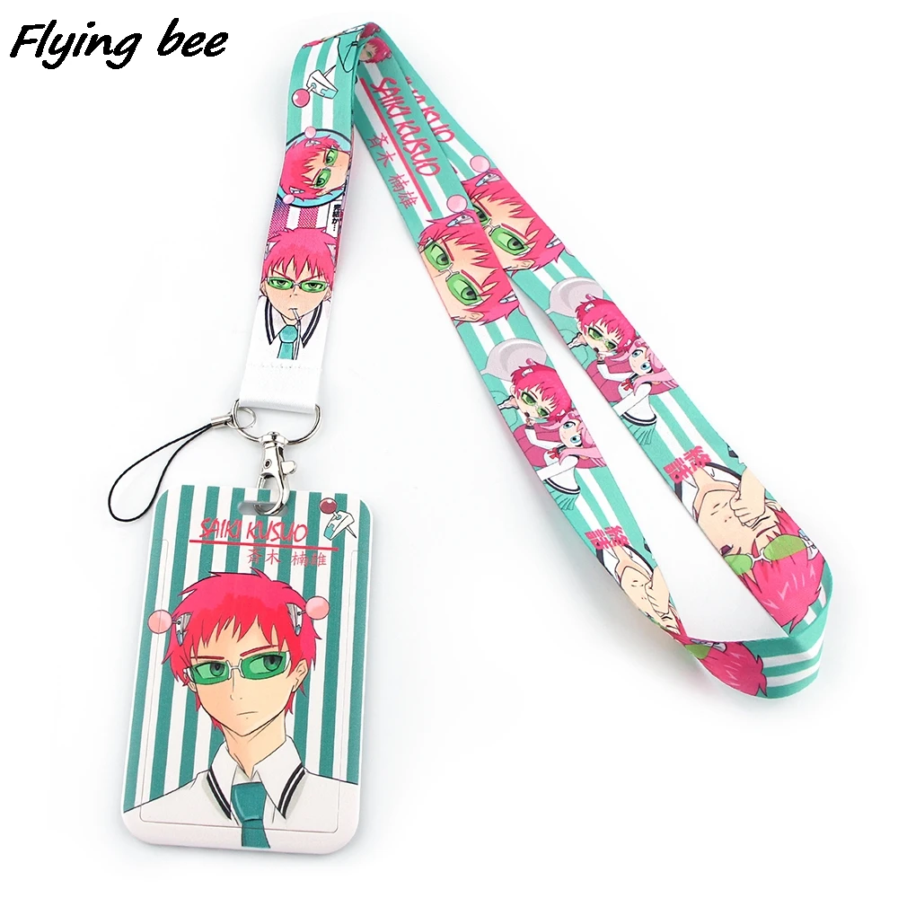 Flyingbee-chaveiro de desenho animado, chaveiro com suporte para cartão de identificação, cordão para usar no carro, crachá, joias para telefone, acessórios de academia x1441