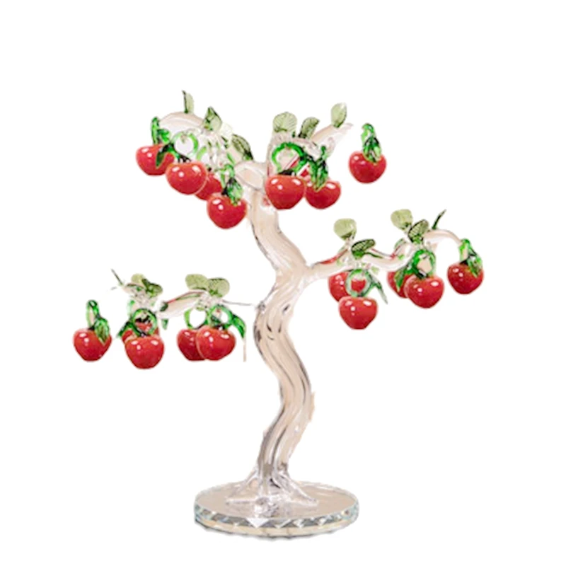 Beatiful Crystal Red Cherry  Apple Tree Figurines Crafts Fengshui Ornament Home Decoration Christmas New Year Gifts