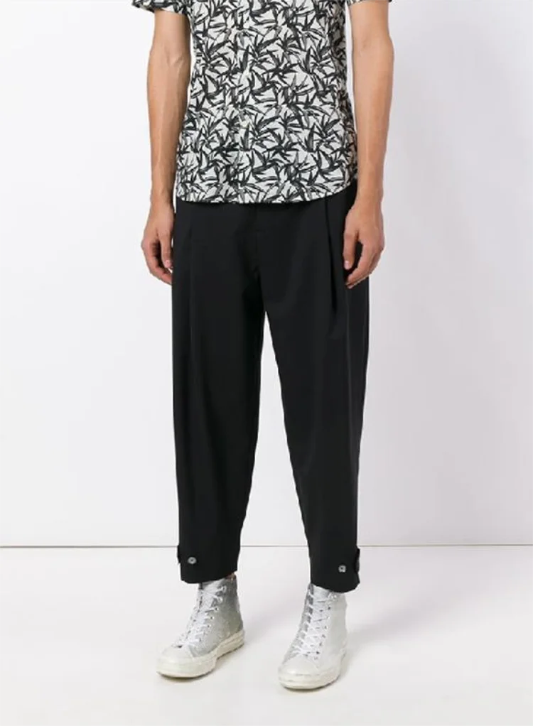 New spring/summer men's street catwalk fashion casual pants black trousers with multi-button design loose radish pants