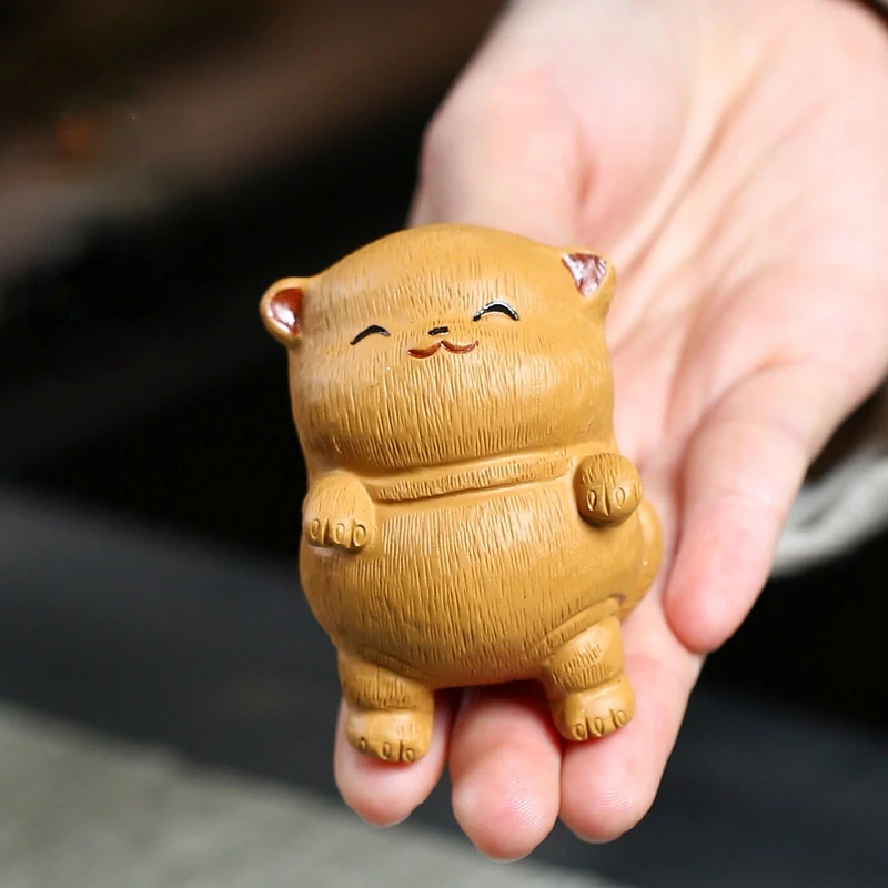 Little Lazy Cat Cartoon Cute Sculpture Tea Can Be Raised Earthenware Pot of Yixing Tea Pet Ornament