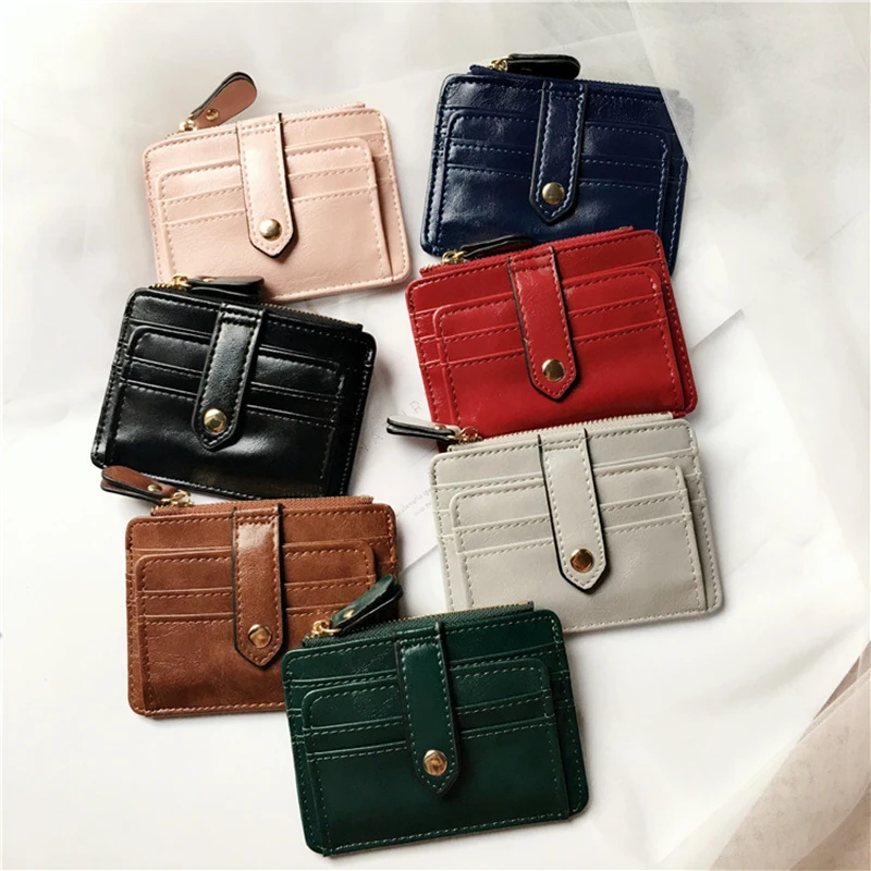 

1PC Mini PU Leather Credit Card Holder Cover Zipper Hasp Women Men Small Ultra-Thin Wallet Organizer Case Package Coin Purse