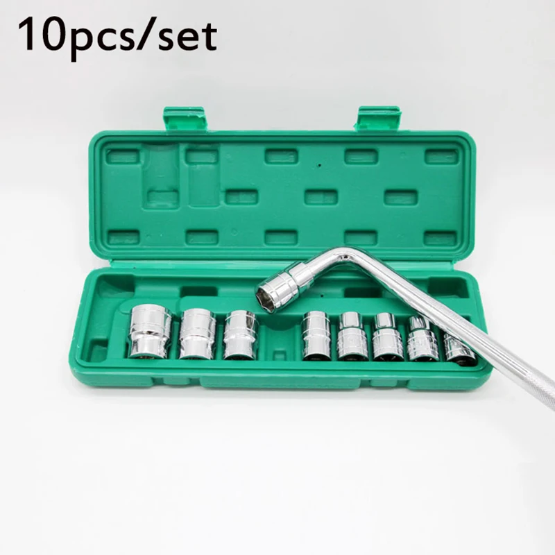 

10-Piece Socket Set Mirror Chrome Plated L-Shaped Wrench Set Hand Tool Wrench Bent Rod Car RepairTool