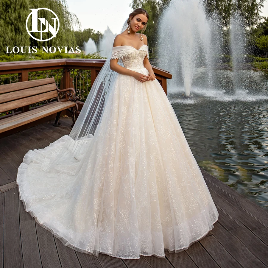 LOUIS NOVIAS luksusowe suknie ślubne dla kobiet Off the Shoulder suknia ślubna haft Sweetheart seksowna linia A Vestidos De Novia