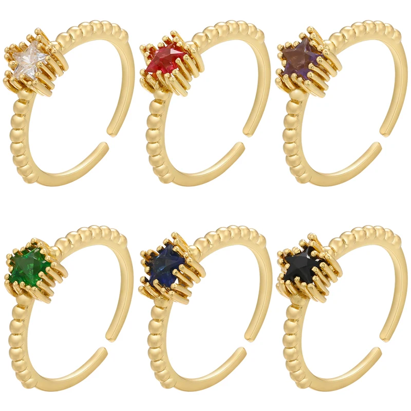 ZHUKOU NEW gold color star open ring for women simple fashion women brass zircon rings party jewelry wholesale VJ290