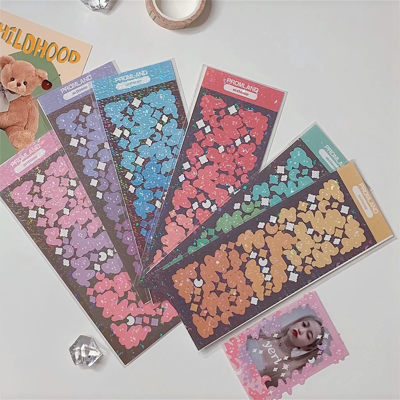 Cute Colorful Ribbon Star Stickers Scrapbooking Decorative Korean DIY Diary Album Kawaii Stationery Planner Sticker