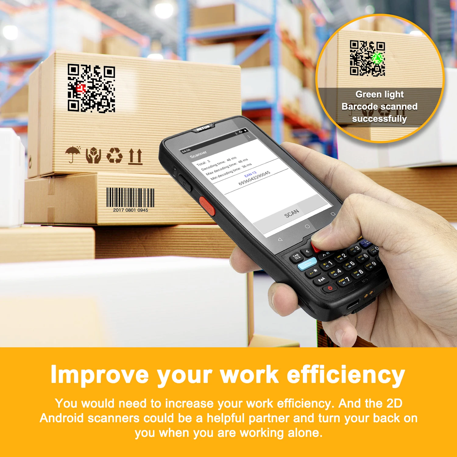 Handheld PDA-7100 Barcode Scanner, coletor de dados portátil, dispositivo terminal Android com Wi-Fi, 4G, GPS, Datalogic 2D, tela sensível ao toque