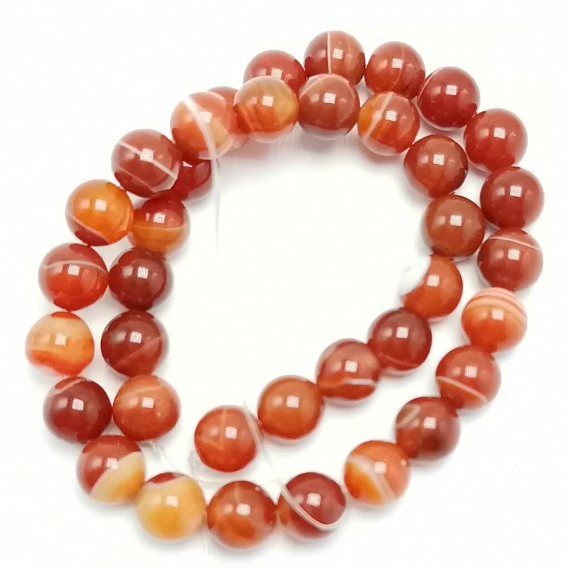 Natural Stone Red Orange Stripe Agat Round Loose Beads 6/8/10/12/14MM Pick Size For Jewelry Making