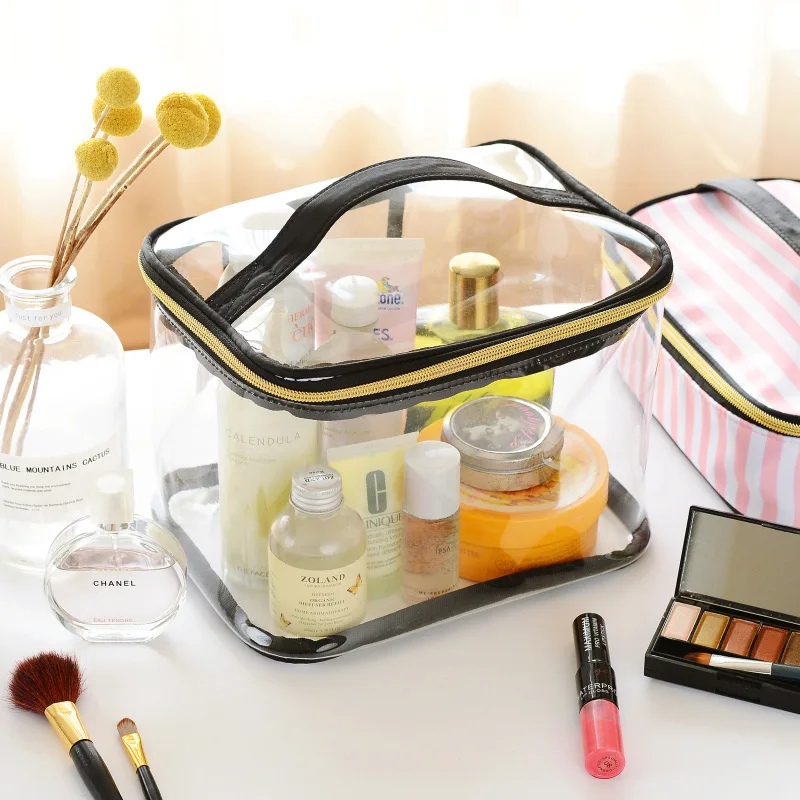 2021 Transparent PVC Cosmetic Bag Travel Toilet Bag Four-Piece Portable Multifunction Set Pink Makeup Organizer Bag Cosmetician