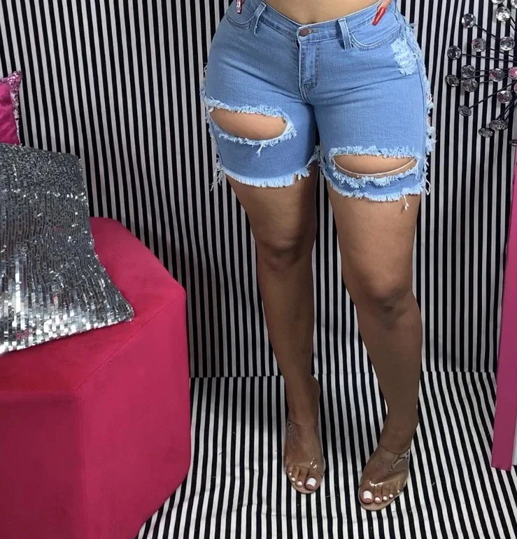 2021 lato nowa kobieta moda poszarpane szorty dżinsy wysokiej talii Sexy Denim elastyczny szorty Top Quality cena hurtowa S-2XL