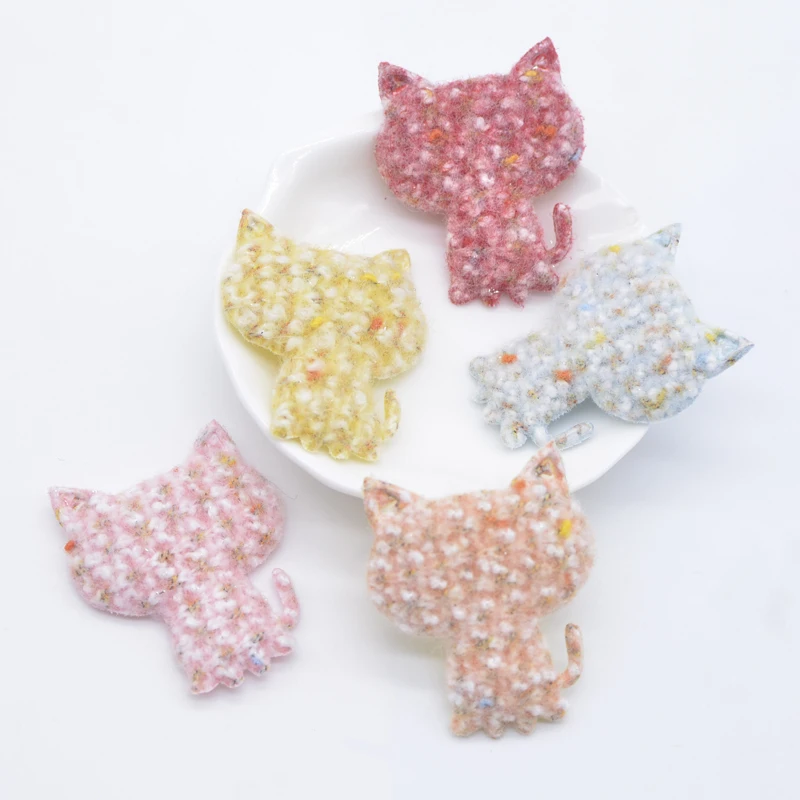 10Pcs 36*45mm Padded Fluffy Patches Cat Applique for Handmade Clothes Hat Sewing Supplies DIY Headwear Hair Clips Accessories