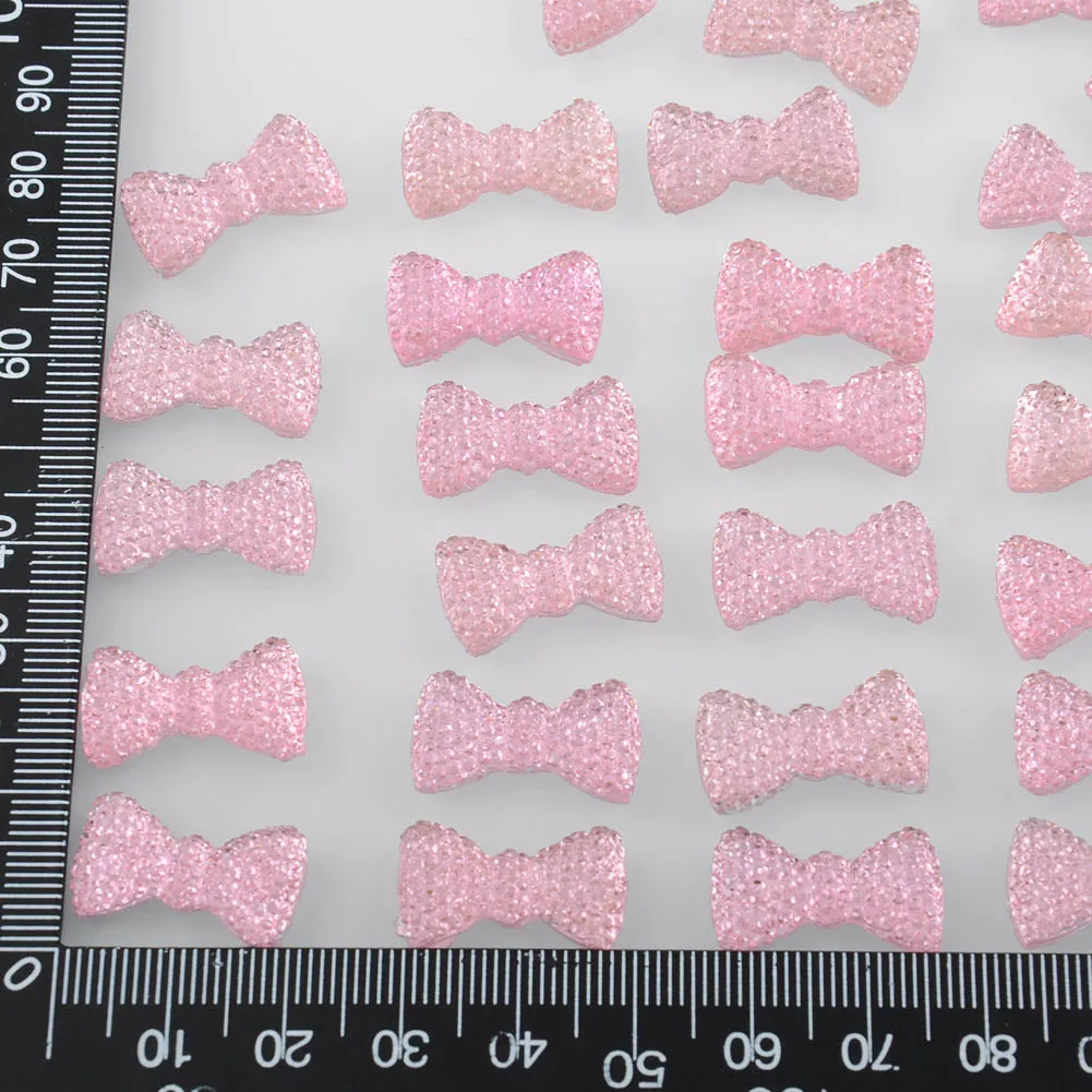 BOLIAO 20Pcs 12*20 mm (0.47*0.79 In) Bow Shape Resin Pink Scrapbook Shiny Delicate Clothes/Bags/Hats Decoration Craft DIY