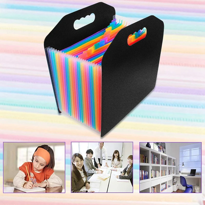 Large Capacity,24 Pockets Expanding File Folder A4 Expandable File Paper Organizer with Handle Accordion Document Case