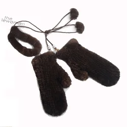 Knit Mink Fur Gloves Fashion Lady's 100% Genuine Mink Fur Mittens Elastic Wrist Gloves High Quality Winter Women's Gloves