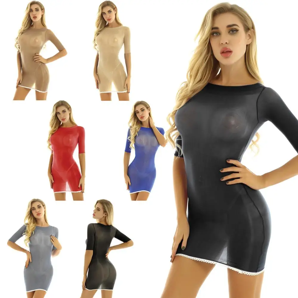 Damska miód panie Mesh przezroczysta bielizna koktajlowa sukienka elastyczna Bodycon Mini sukienka Babydoll Sexy Clubwear