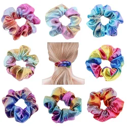 2021 Fashion Rainbow Colorful Scrunchies Elastic Hair Bands Glitter Ponytail Holder Hair Ties Rope Women Girls Hair Accessories