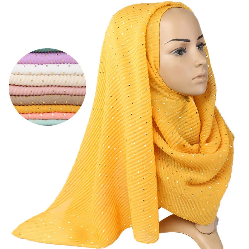 Wrinkle Polka Dot Cotton Hijab Scarf Shimmer Crinkle Scarf Glitter Muslim Woman Veil Shawls Stretchy Headband Bandana Woman 2020