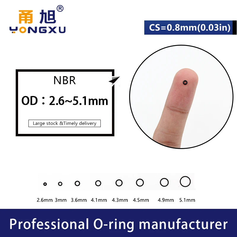 Nitrile Rubber 10PCS/lot Black NBR CS 0.8mm thickness OD2.6/3/3.6/4.1/4.3/4.5/4.9/5.1mm O Ring Gasket waterproof watch oring.-.