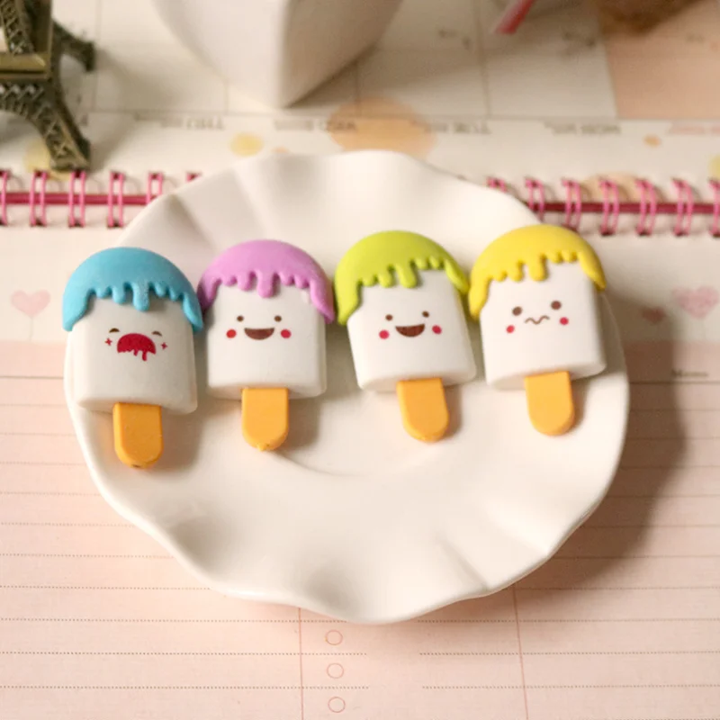 

4pc Cute Ice Cream Shape Eraser Student Creative Novelty Kids Rubber Stationery Pencil Eraser Promotion Office School Supplies