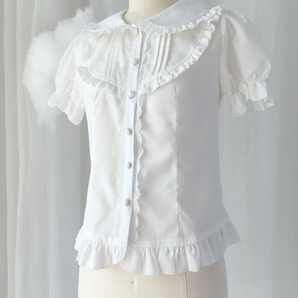 Fresh sweet lolita top kawaii girl peter pan collar soft girl  victorian shirt loose gothic lolita shirt loli cosplay lolita