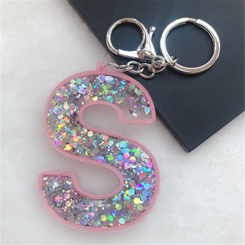 1PC Keyring English Letter Sequins Acrylic Keychain 26 English word  A TO Z Handbag Charms for Woman