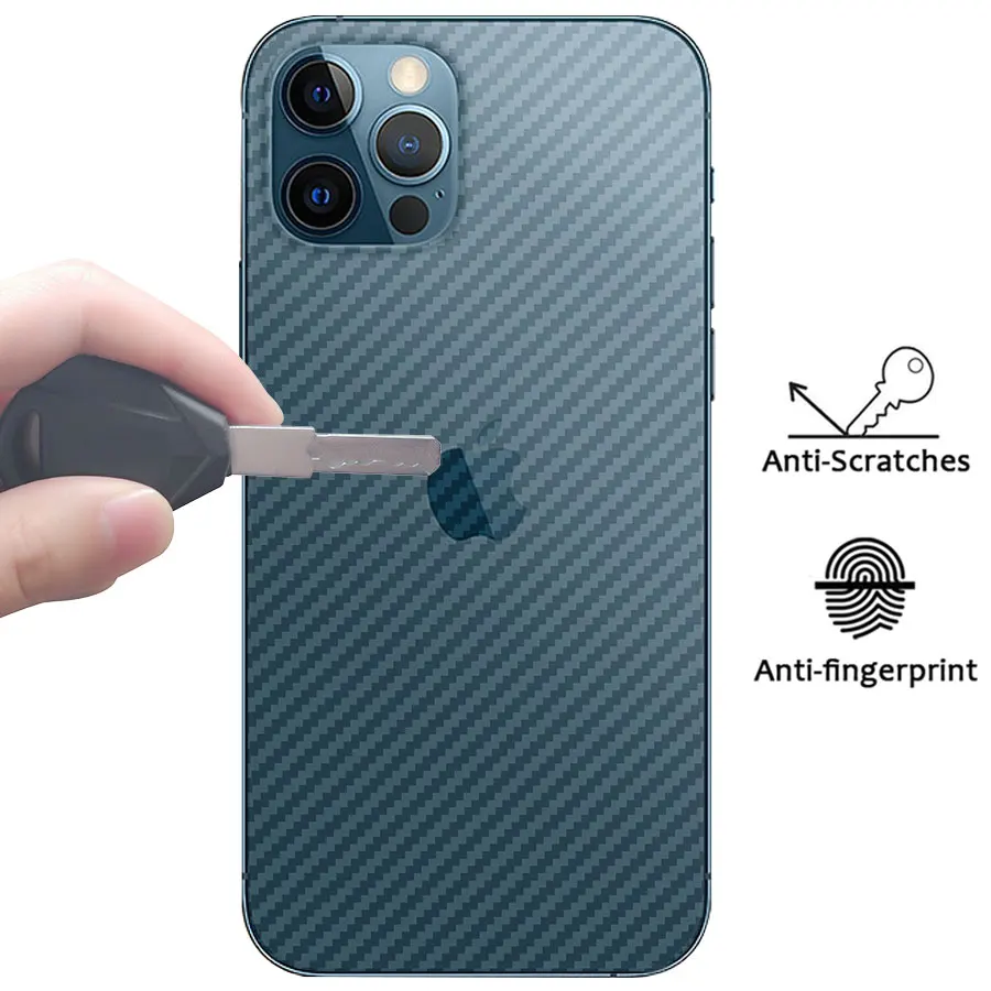 2Pcs Carbon Fiber Matte Back Film For iPhone 15 14 13 12 Mini 11 Pro XR XS Max 7 8Plus SE3 Transparent Scratch Resistant Sticker