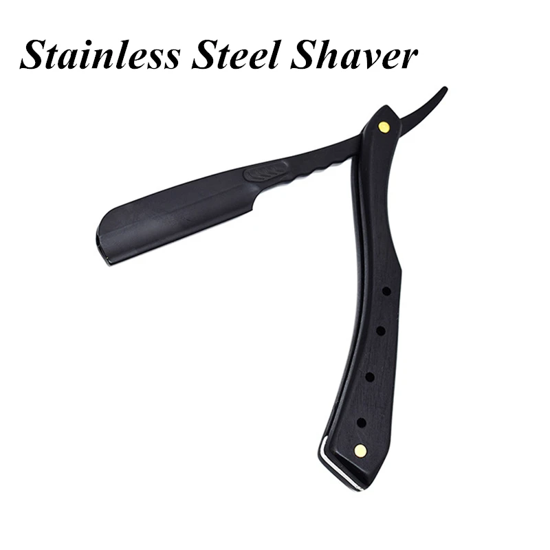 

Straight Edge Razor Folding Shaver Stainless Steel Barber Razor Hair Eyebrow Beard Shave Shaving Tool Black 74 Blade G0104