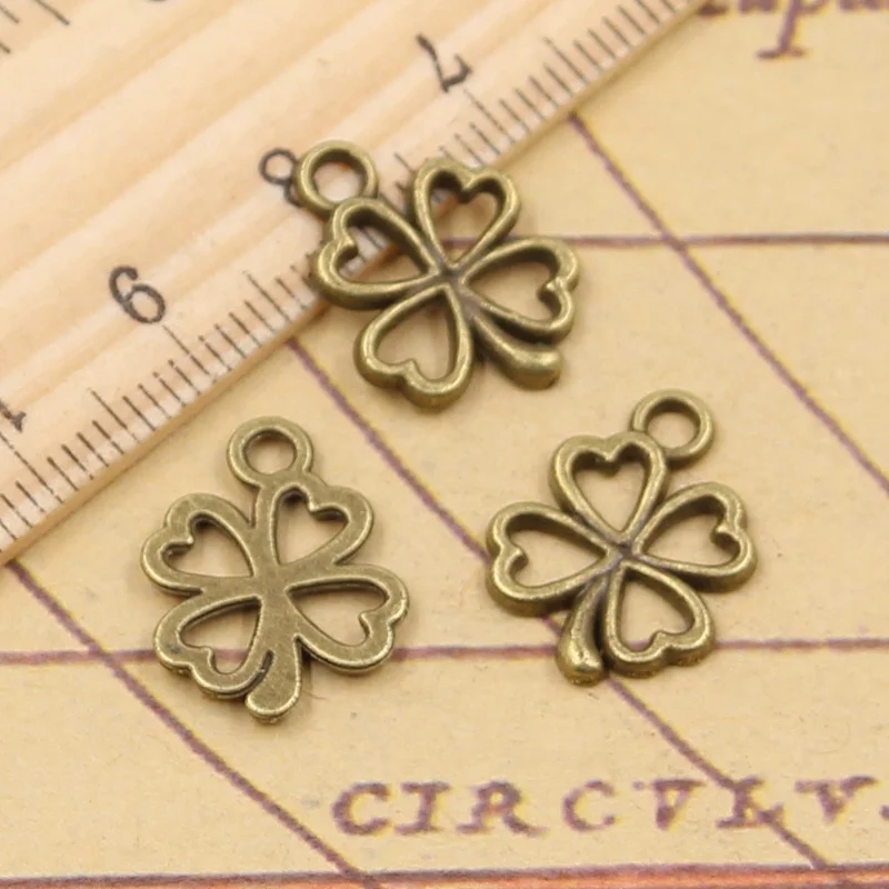 50pcs Charms Lucky Irish Four Leaf Clover 17x14mm Tibetan Bronze Silver Color Pendants Making Findings Handmade Antique Jewelry