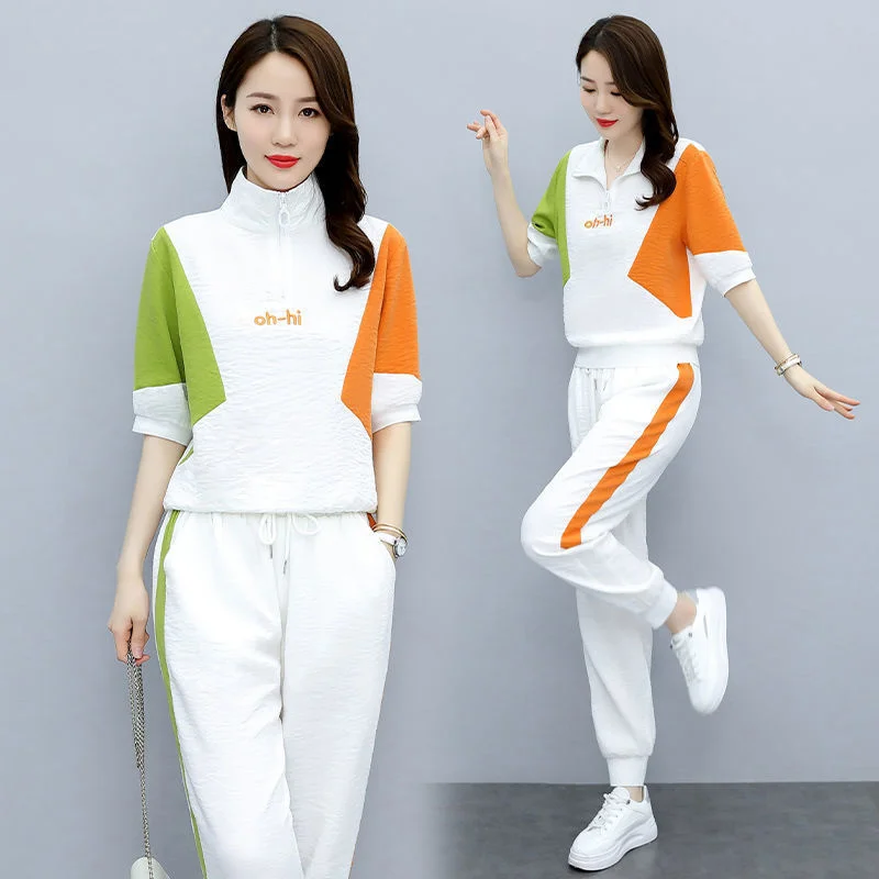 Women\'s Fashion Pencil Pant Suit 2024 New Summer Leisure Clothing Foreign Style Crop Top Two Piece Set Women Leggings Tracksuit