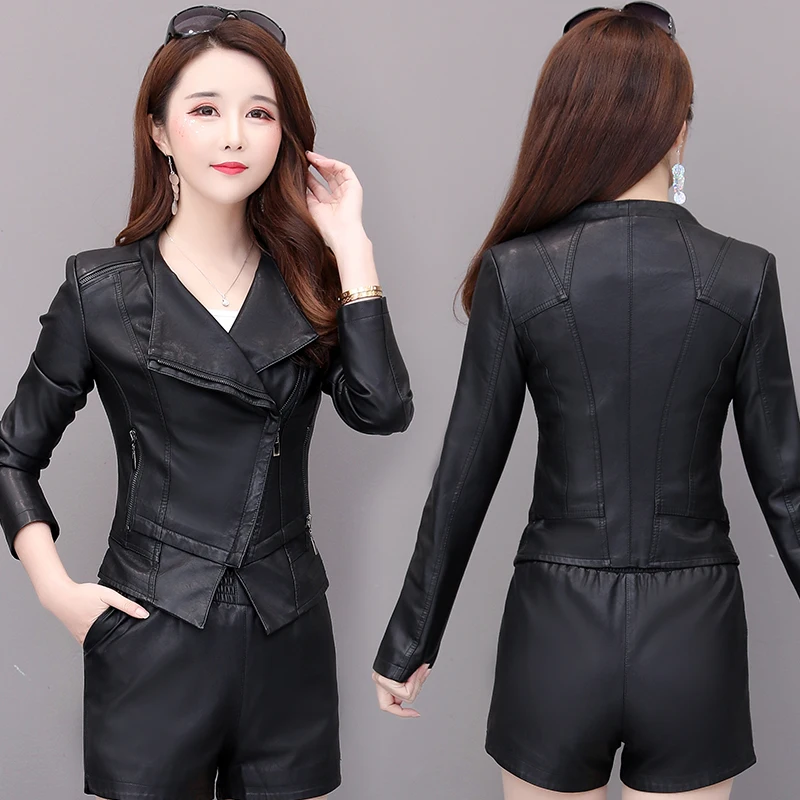 New Autumn Women Pu Leather Jacket Woman Zipper Short Coat Female Black Punk Bomber Faux Leather Outwear spring Blazer tops gray