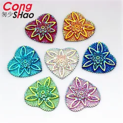 Cong Shao 30pcs 30mm AB Heart Resin Rhinestone Applique Flatback Stones And Crystals  For Crafts Garment DIY CS529