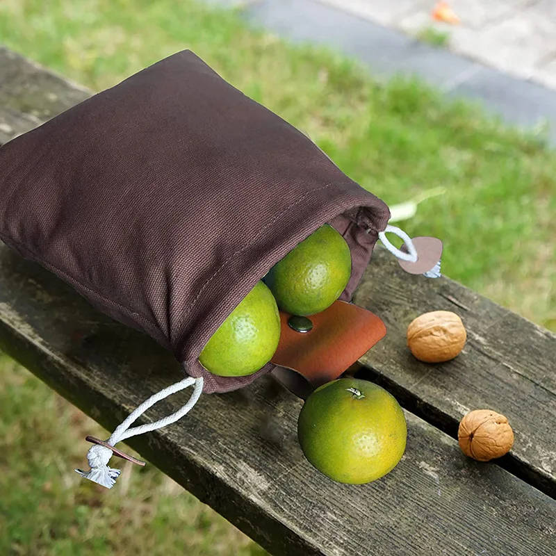 Waxed Canvas Mushroom Foraging Bag, Collapsible Outdoor Camping Foraging Pouch,Leather Bushcraft Belt Tinder Dump Pouchs