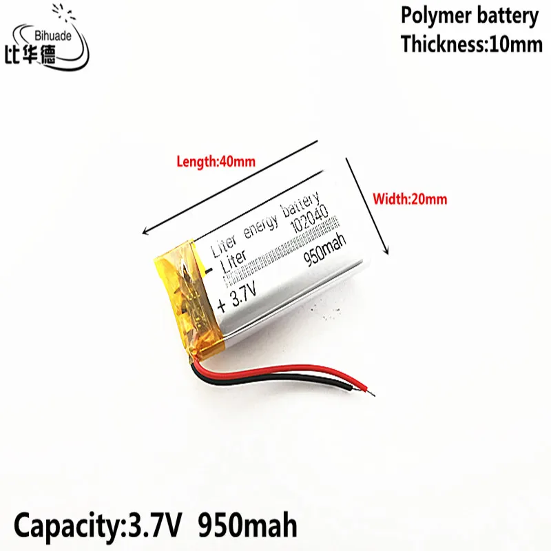 Good Qulity Liter energy battery 3.7V,950mAH 102040 Polymer lithium ion / Li-ion battery for tablet pc BANK,GPS,mp3,mp4