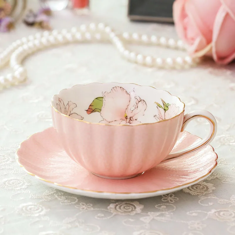 Pink Porcelain Tea Cup and Saucer Set 200ML English Afternoon Tea One Set Breakfast Milk Cup Coffeeware Coffee Mug Cup Ceramic