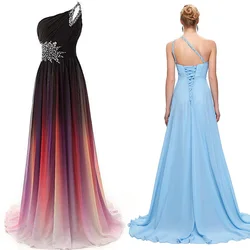 A Line Chiffon Beading Pleat One Shoulder Floor Length Elegant Bridesmaid Dresses Wedding Party Formal Prom Evening Corset Back