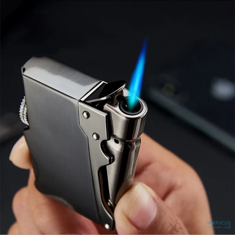 New Machinery Design Metal Torch Mirror Lighters Flameless Straight windproof Cigarette Lighter Inflatable Gas Butane Fire Gift