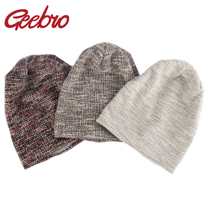 Geebro Winter Fashion  Womans Beanie Hat Women Men Color Mixed Warm Soft Knitted Hats  Female Slouchy Plaid Skull Cap