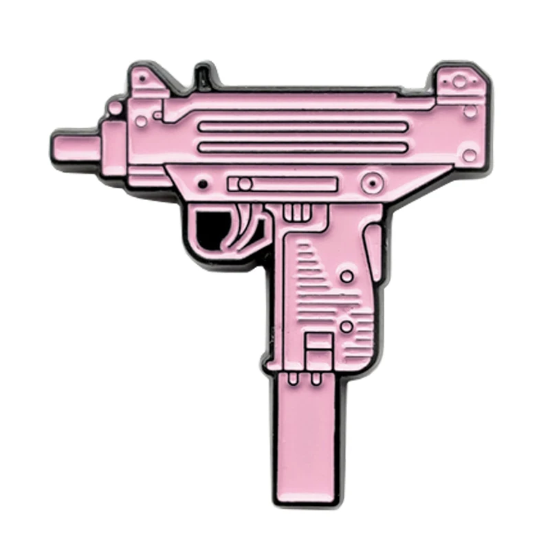 UZI gun Enamel Pin pink submachine brooch movies themed Halloween gifts