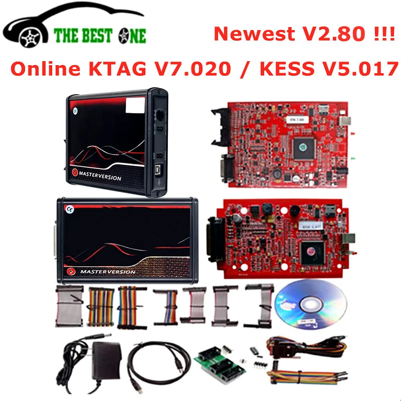 Online 2.80 EU Red KESS V5.017 No Token KTAG V7.020 2.25 K-tag 4 LED BDM Frame Kess 5.017 OBD2 Manager Tuning Kit ECU Programmer