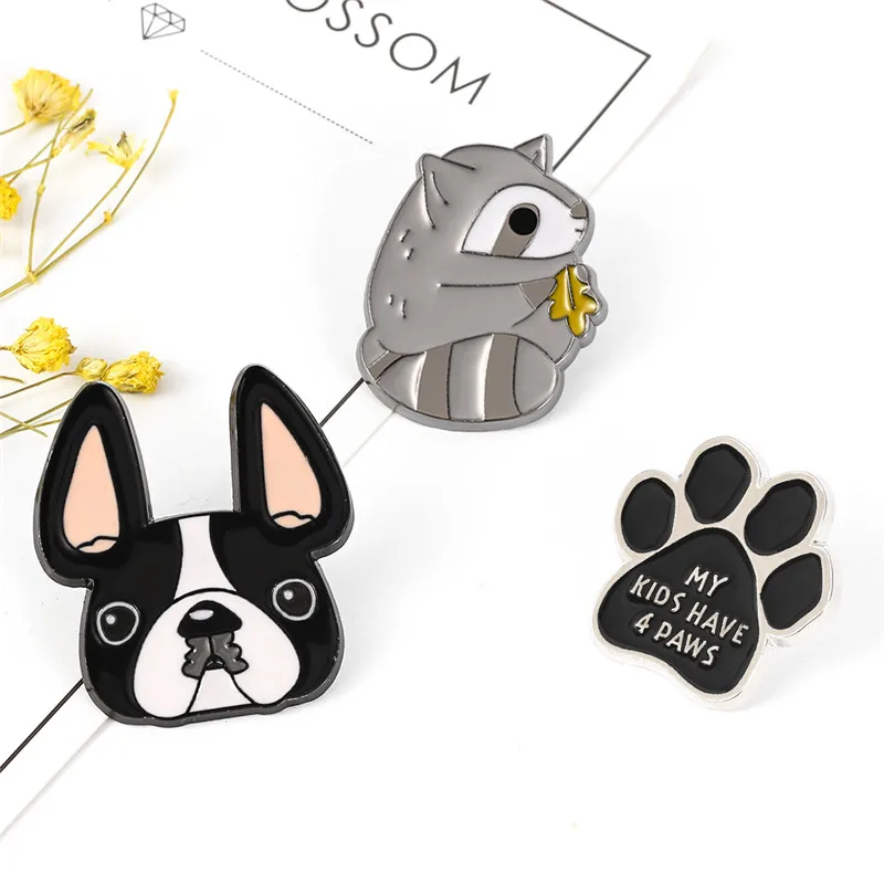 Animal Series Brooches Pet Black Cat Dog Enamel Pins MY KIDS HAVE 4 PAWS Dress Lapel Pin Lovely Badge Gift Jewelry for Kids